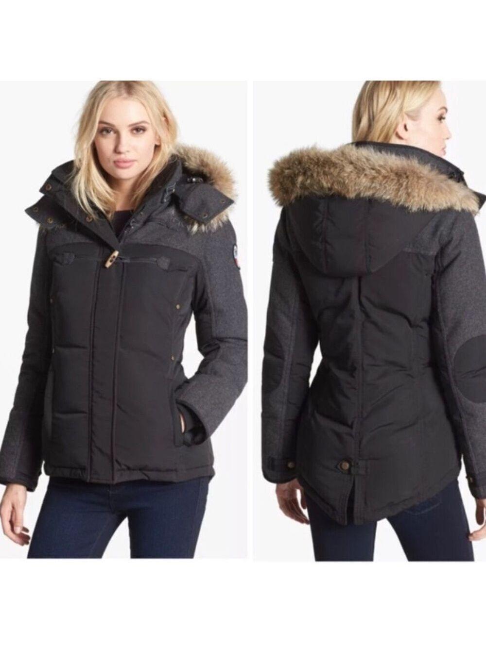 PAJAR Montreal luxury black grey herringbone down parka winter jacket coat S